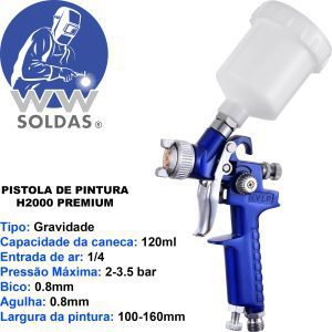 Pistola de Pintura HLVP com bico 0.8mm H2000 Premium