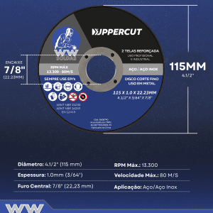 DISCO DE CORTE 115X1.0X22.23 UPPERCUT WWSOLDAS